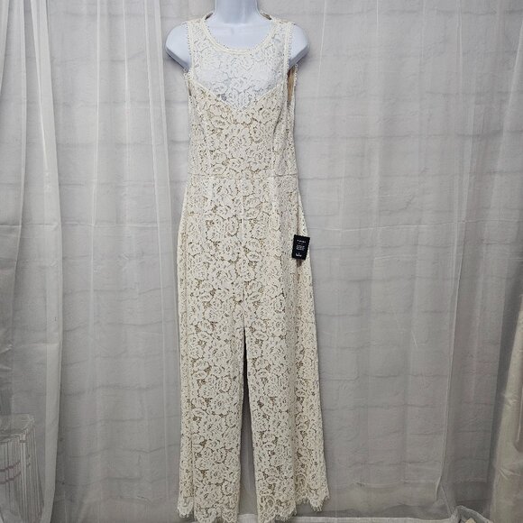 Lulus Cream Lace Jumpsuit Sleeveless Backless Coquette Flared Leg XL NWT - Picture 1 of 10
